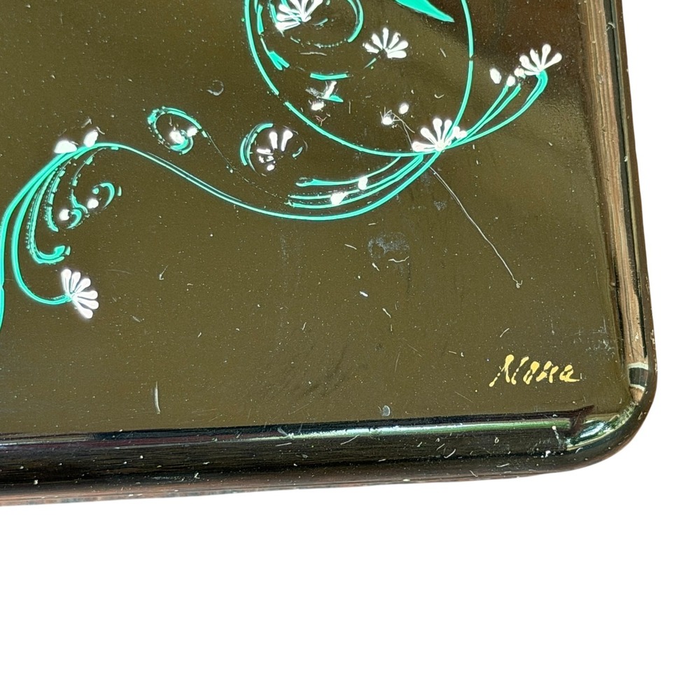 Vintage Pavlova Paris Hand Painted Black Lacquer Box Signed Nina Floral Vanity - Picture 8 of 13